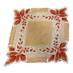 Vintage Autumn Leaf Print Linen Hanky Fall Leaves Colors Thanksgiving Table